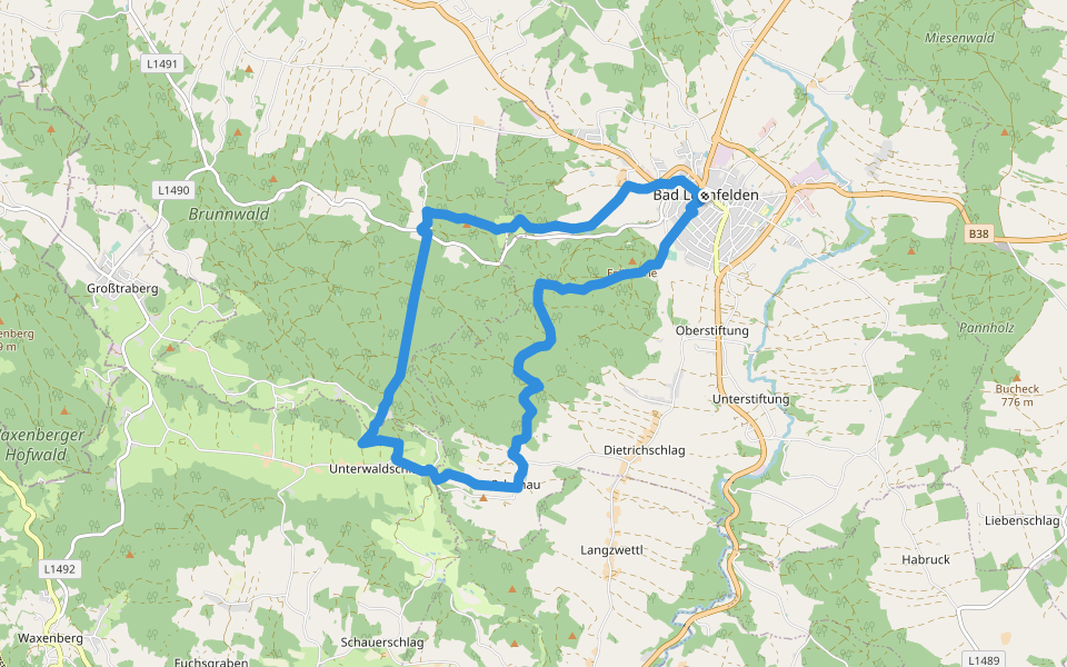 Brunnwald Runde walking route map in Bad Leonfelden