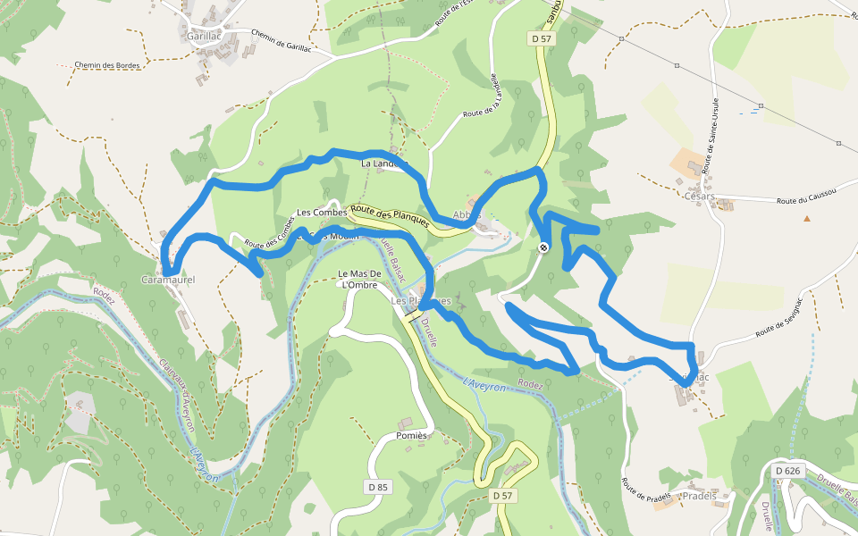Circuit 3 Abbas walking route map in Druelle Balsac
