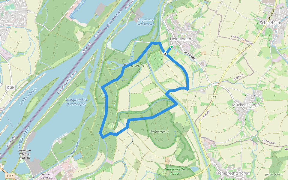 Altrheinweg walking route map in Rheinau
