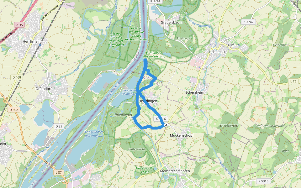 Renchweg walking route map in Rheinau