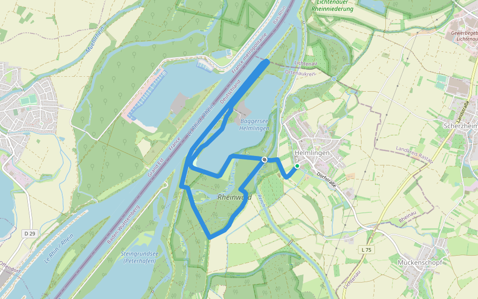 Rheinweg walking route map in Rheinau