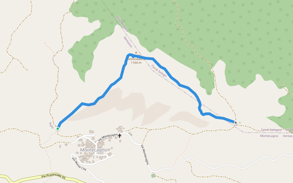 Sentiero Mauro Pighini walking route map in Montecagno