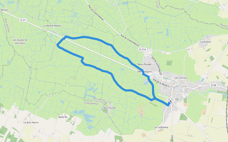 Sentier des Roseaux walking route map in Bois-de-Céné