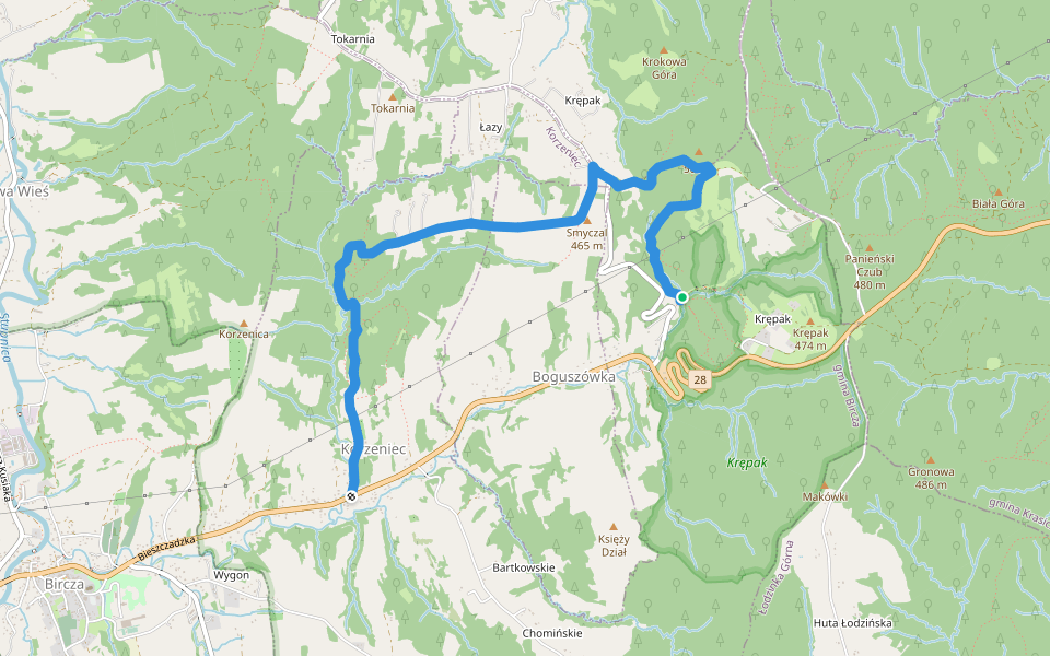 Kamionka walking route map in Korzeniec