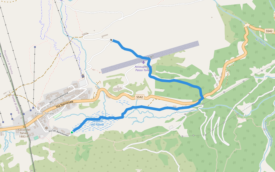 Biotopo Torbiera del Tonale walking route map in Passo del Tonale