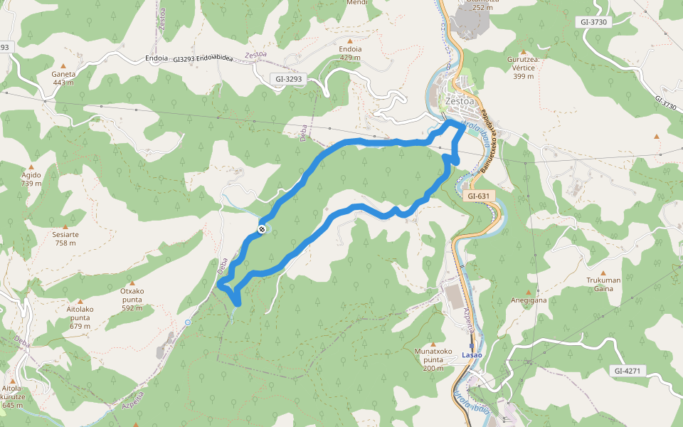 PR-GI 41 Lili-Agireta-Zestoa walking route map in Deba