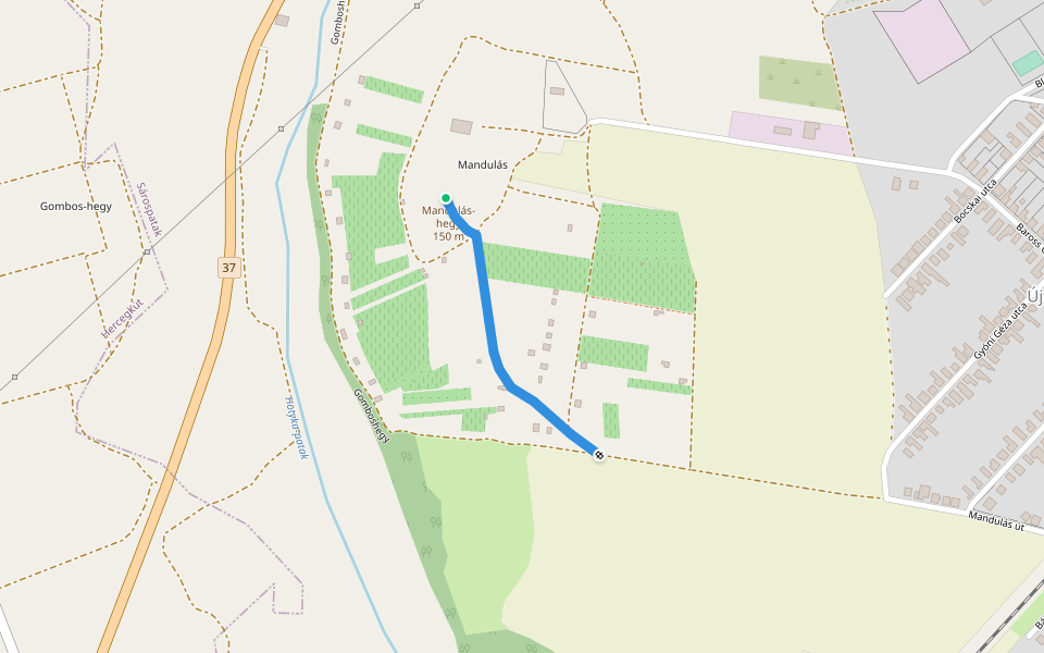 P▲ (Mandulás-hegy) walking route map in Sárospatak