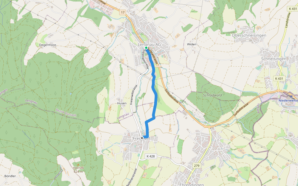 Lengnau - Freienwil walking route map in Lengnau