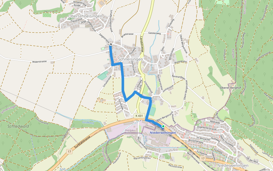 Schneisingen - Niederwenningen walking route map in Niederweningen