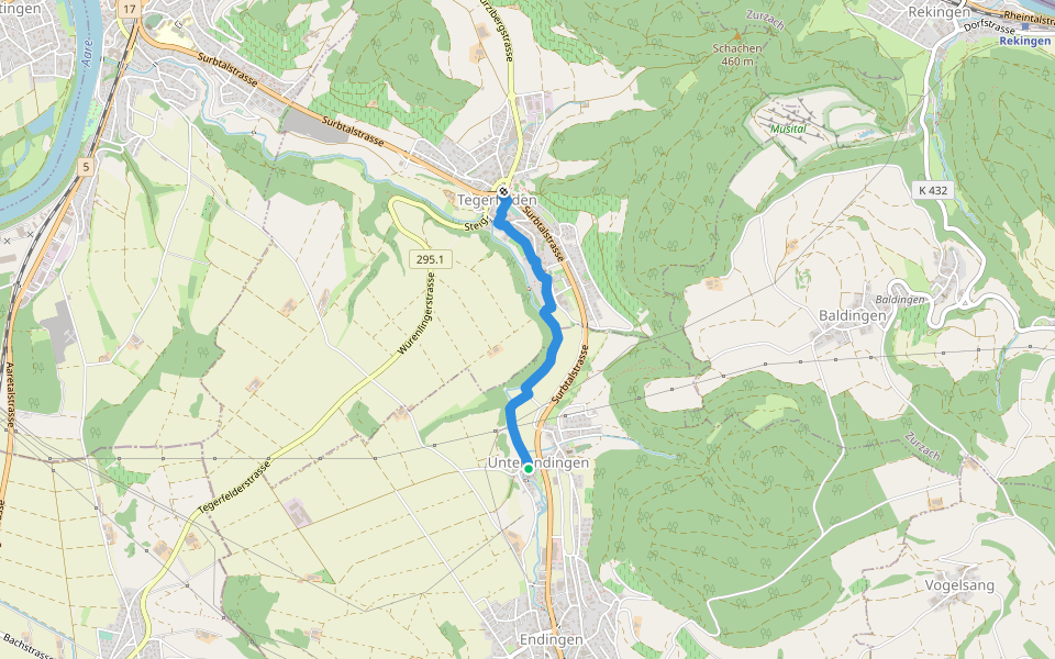 Unterendingen - Tegerfelden walking route map in Endingen