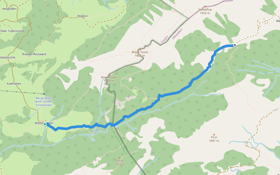 Mittlist Hütten - Rickmettlen walking route map in Entlebuch