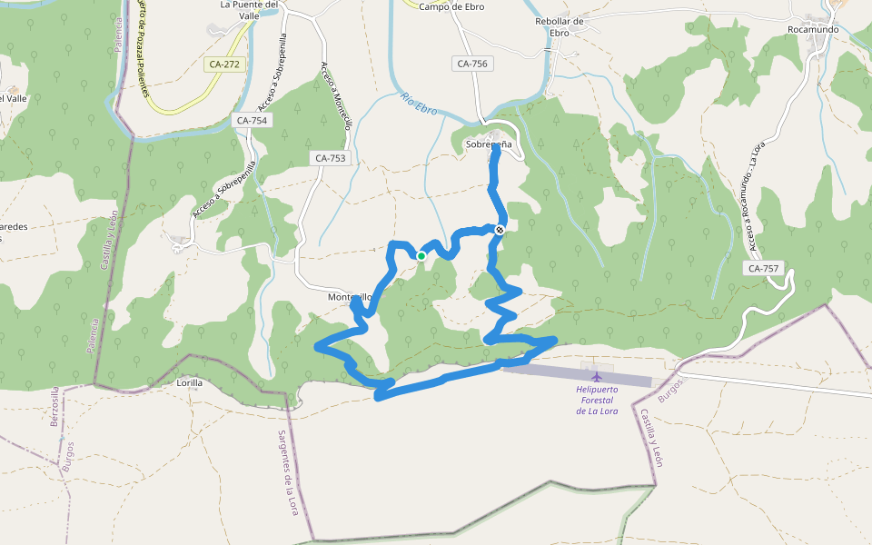 Ruta de Sobrepeña a Lorilla walking route map in Berzosilla