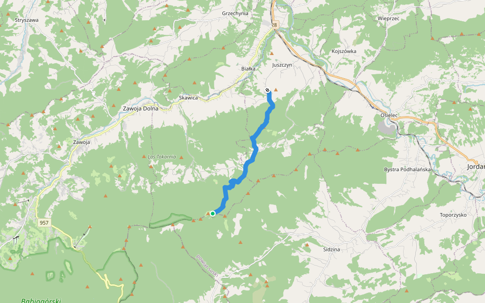 Juszczyn - Przełęcz Kucałowa walking route map in Zawoja