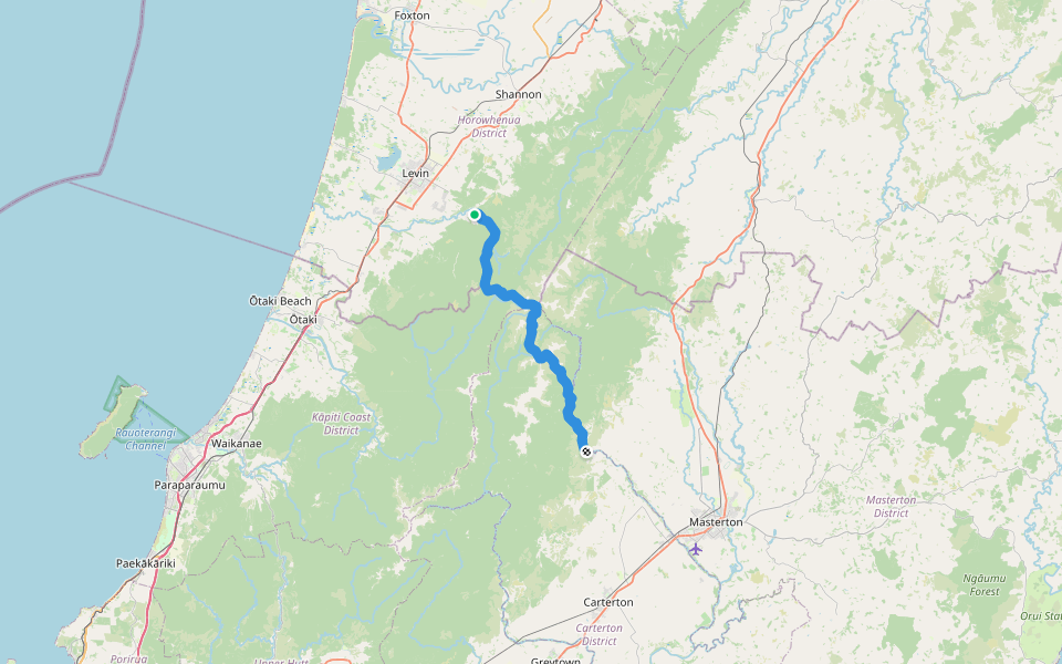 Tararua - northern crossing walking route map in Levin