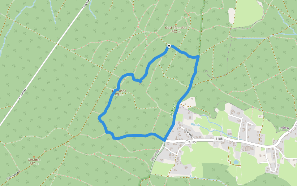 [M] Orlov - Třemošná , místní okruh walking route map in Obecnice