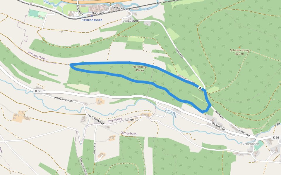 Rhön-Rundweg 1 Horstberg walking route map in Gersfeld