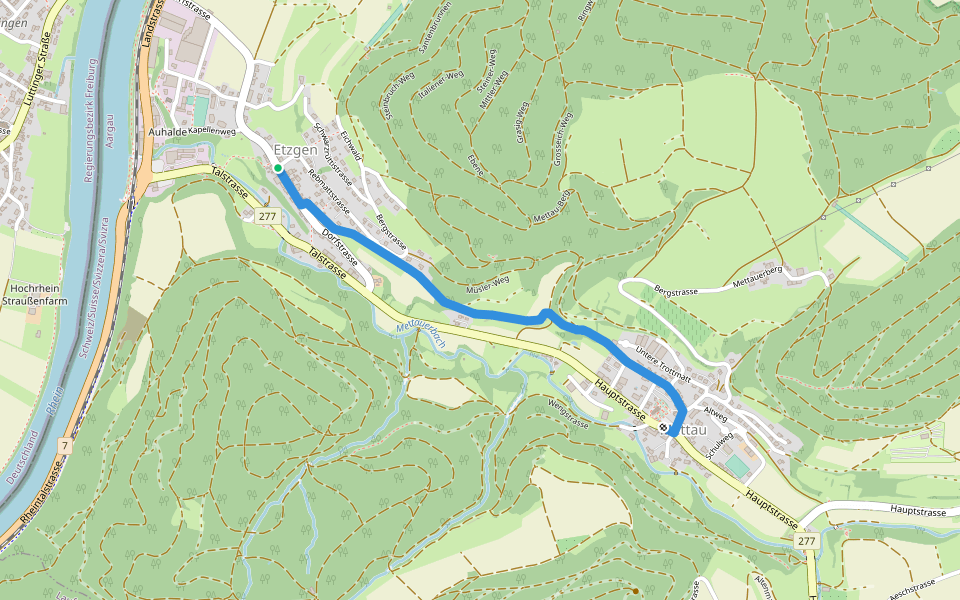 Mettau Postauto - Etzgen Dorf walking route map in Mettauertal