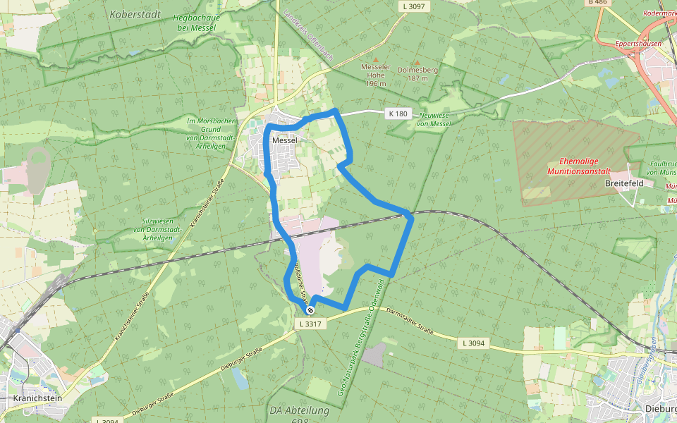 Rundwanderweg Messel 1: Urpferdchen-Weg walking route map in Messel