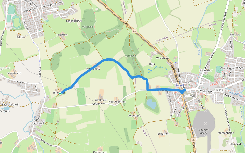 Urswil - Ballwil walking route map in Hochdorf
