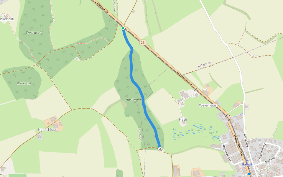 Wirtlewald - Hasliwald walking route map in Hohenrain