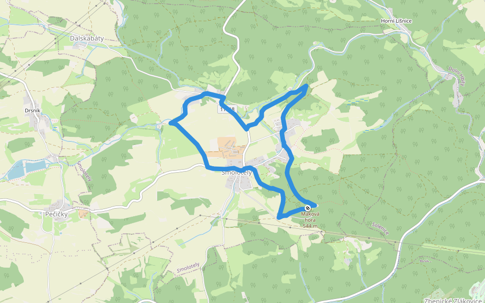 NS Okolím Smolotel a Makové hory walking route map in Smolotely