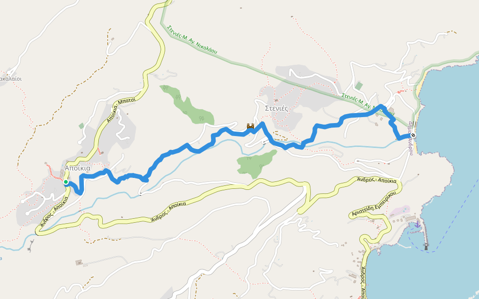 Andros Routes 8 walking route map in Apikia