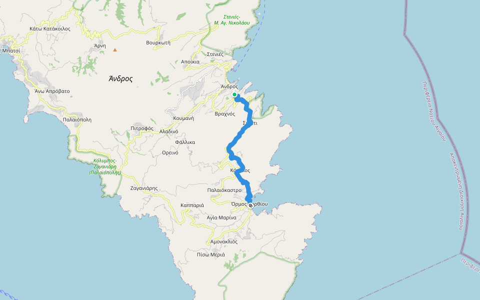 Andros Routes 3 walking route map in Andros