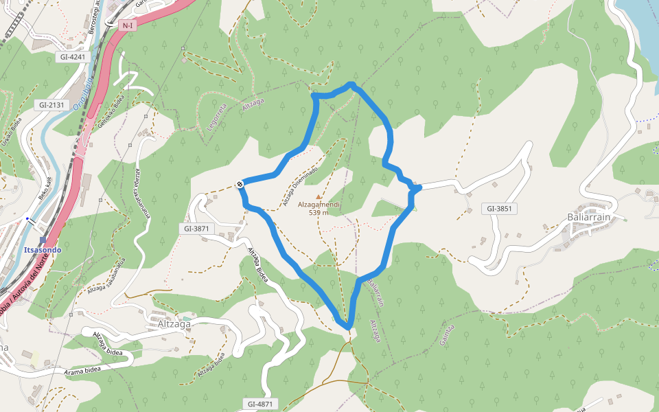 SL-GI 5 Bostaitzetako ibialdia walking route map in Altzaga