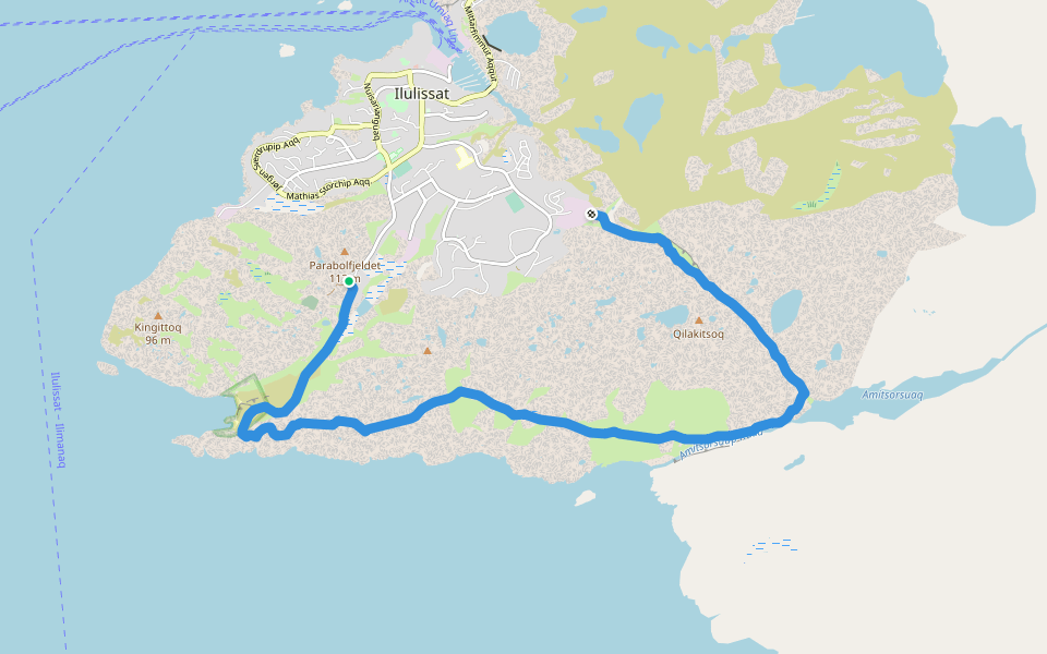 Blå Rute walking route map in Uummannaq
