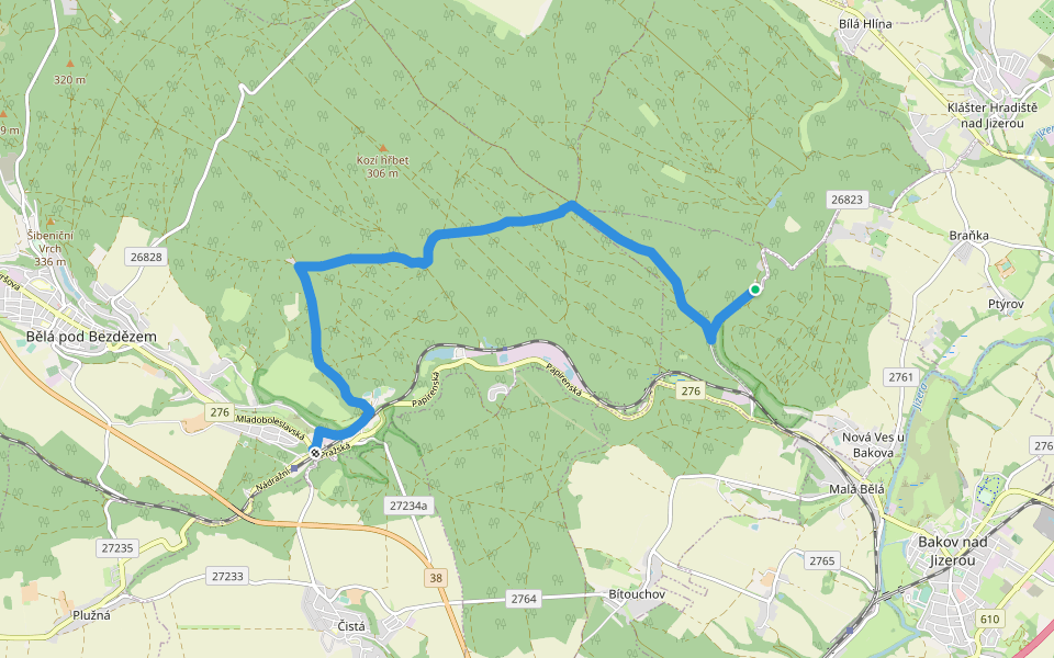 [Z] Bělá p. Bezdězem (žst., rozc.) - Klokočka walking route map in Nová Ves u Bakova