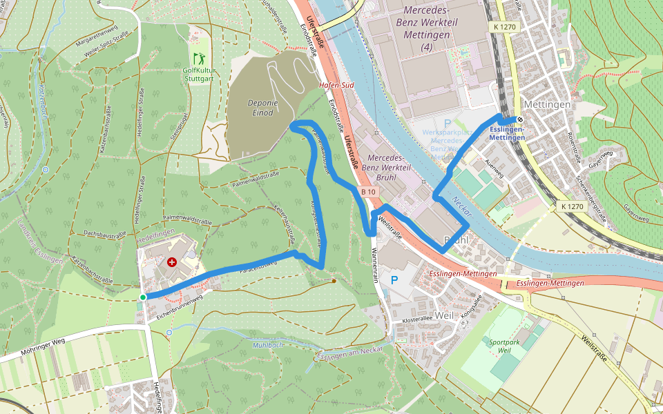 Krankenhaus - Weil - Mettingen walking route map in Ostfildern