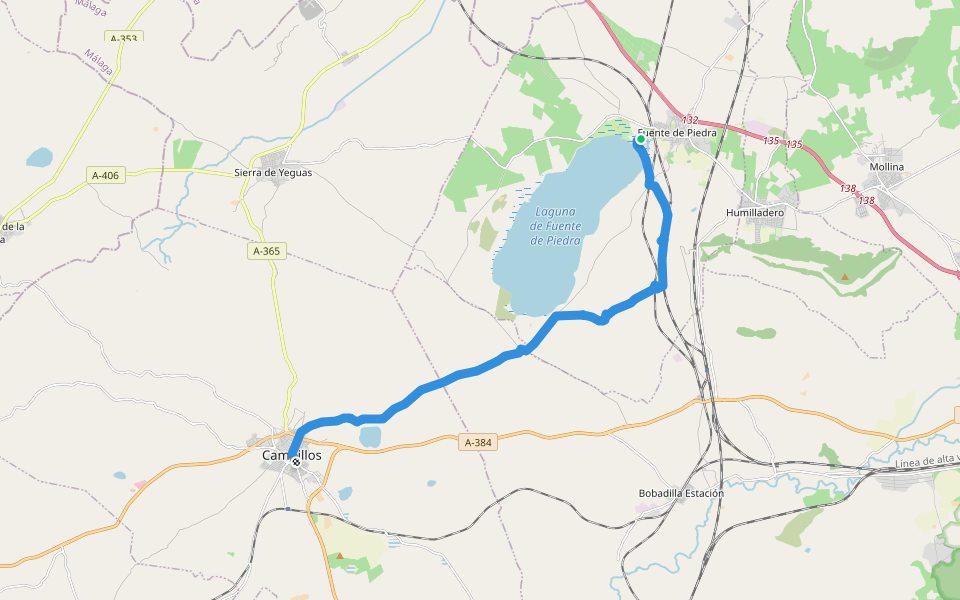 GR 249 - Fuente de Piedra - Campillos walking route map in Fuente de Piedra