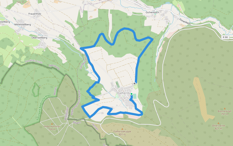 Rhön-Rundweg 2 Dalherda walking route map in Gersfeld (Rhön)