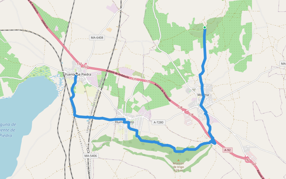 GR 249.1 - Mollina - Humilladero - Fuente de Piedra walking route map in Mollina