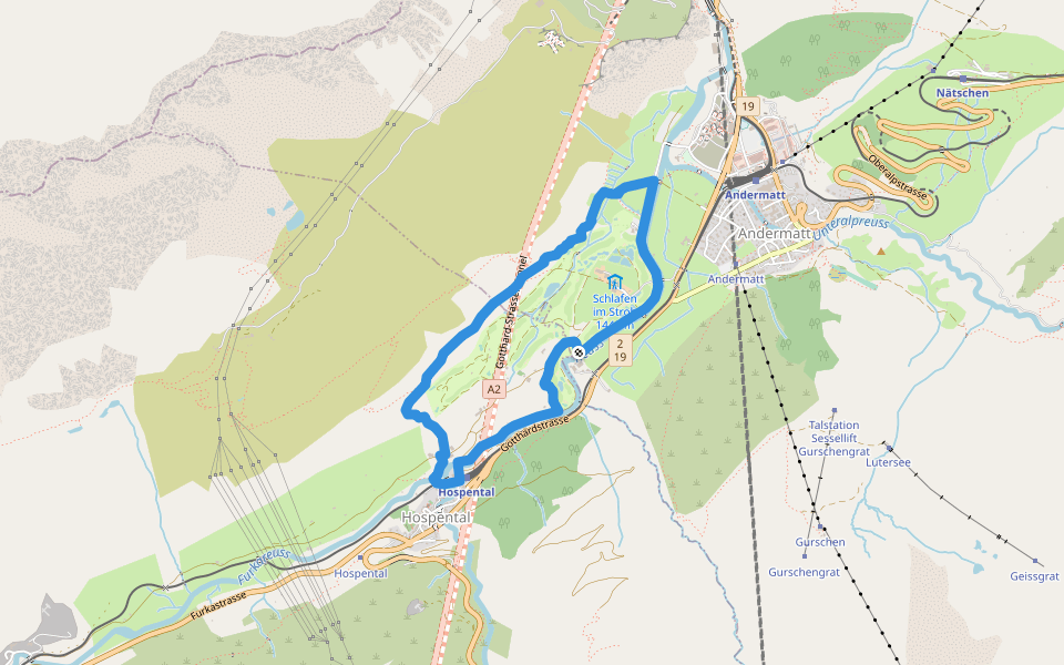 Golfrundweg walking route map in Andermatt