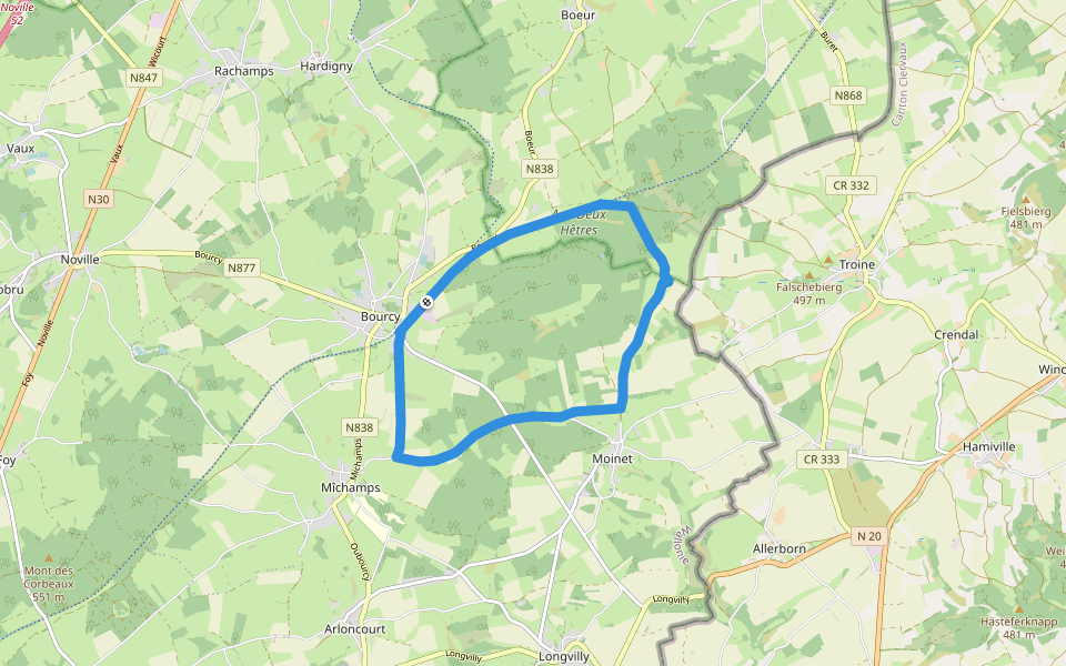 Bourcy2 walking route map in Bastogne