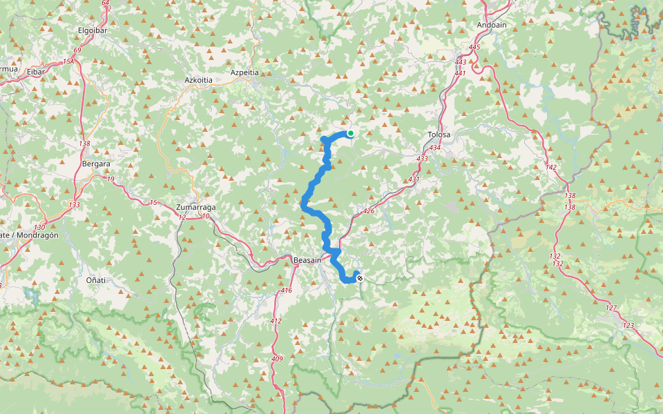 GR 35 E2 Altxonbide ibilbidea: Bidegoian - Zaldibia walking route map in Bidania-Goiatz