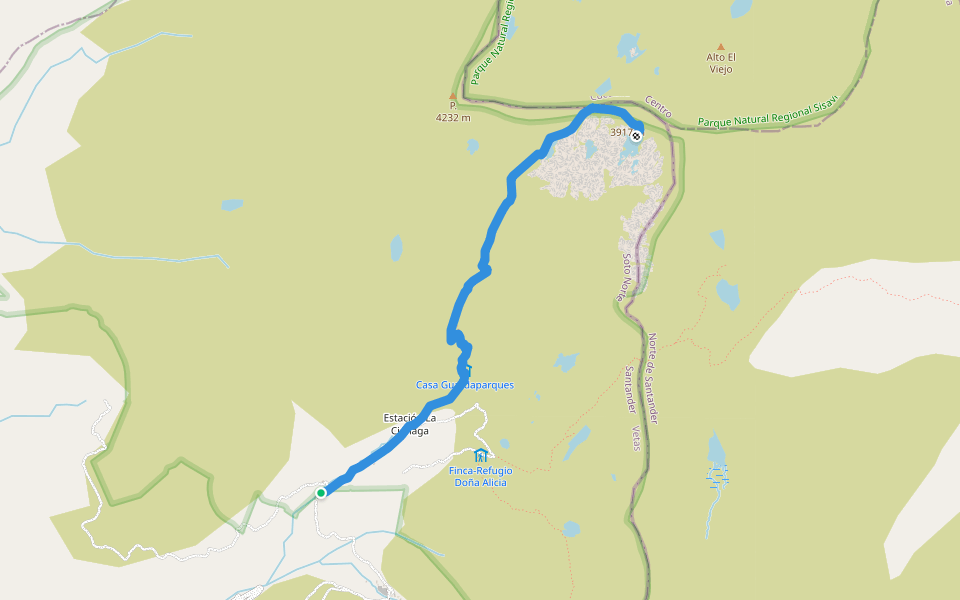 Camino a la Laguna La Pintada walking route map in Vetas