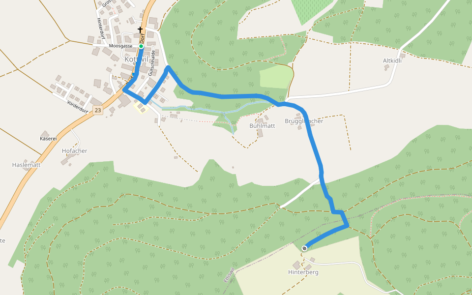 Kottwil - Hinterberg walking route map in Ettiswil