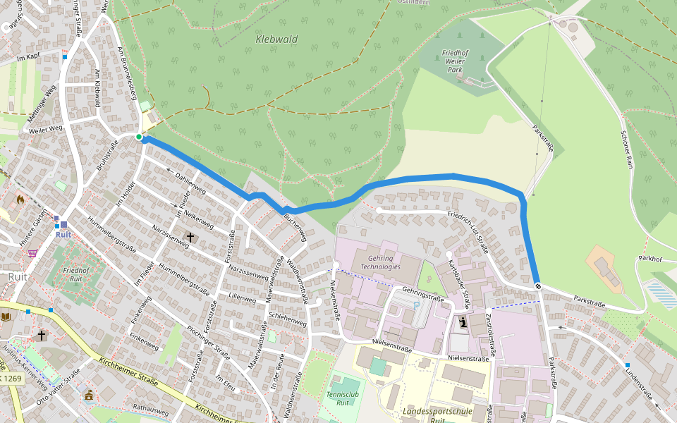 Ruit / im Holder - Parksiedlung walking route map in Ostfildern