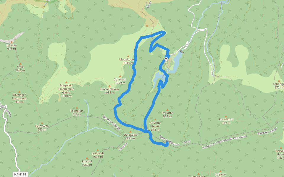 PR-NA 102 Leurtzako basoa walking route map in Urrotz