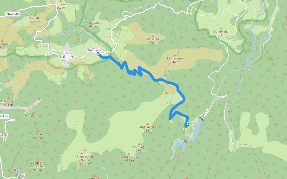 PR-NA 102.1 Leurtzatik Beintza Labaienera walking route map in Urrotz