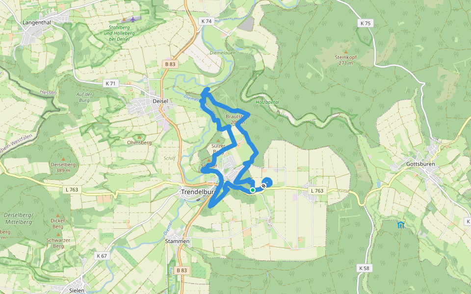 Burgblickweg walking route map in Trendelburg
