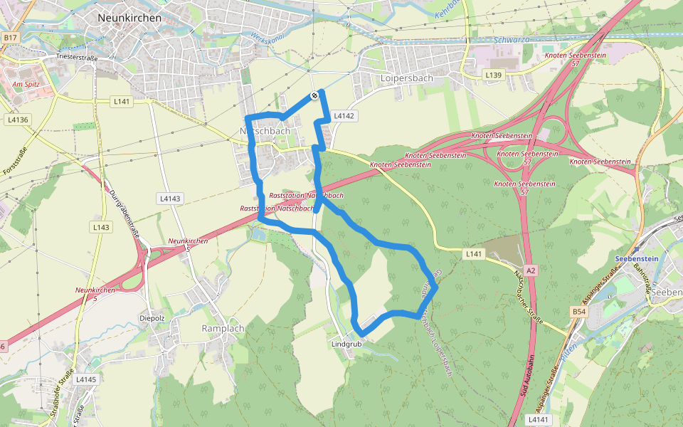 Rundwanderwege Natschbach - Loipersbach - Lindgrub NL2 walking route map in Loipersbach
