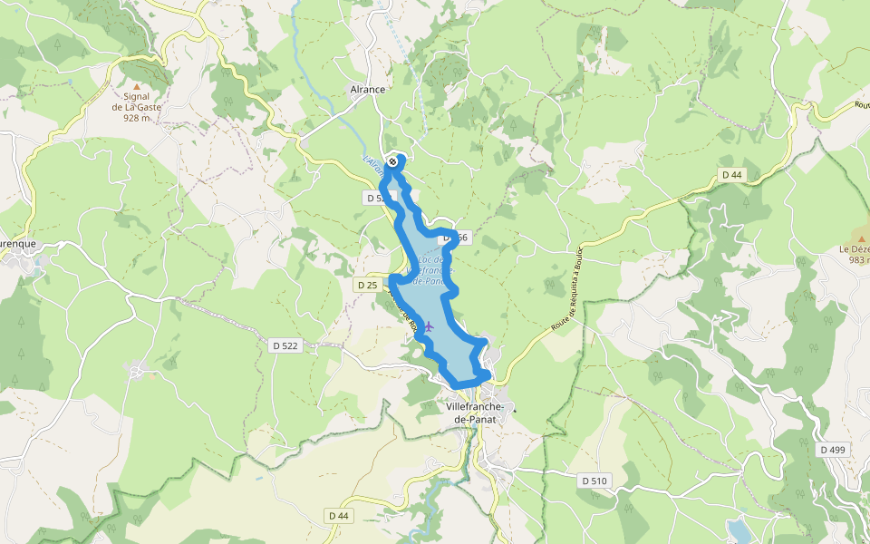 Circumlacustre Villefranche-de-Panat walking route map in Alrance