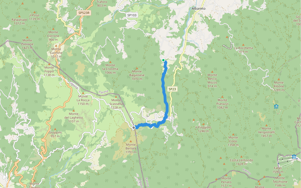 "Variante Percorso Comunità Montana Val Taro" Groppo - Montegroppo - Passo della Cappelletta walking route map in Torre