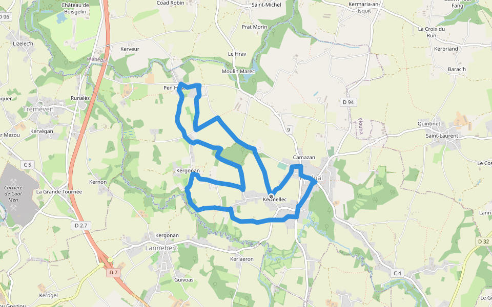 Le Bocage walking route map in Pludual