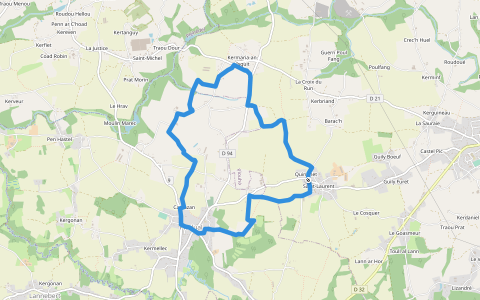 Les Trois Chapelles walking route map in Plouha