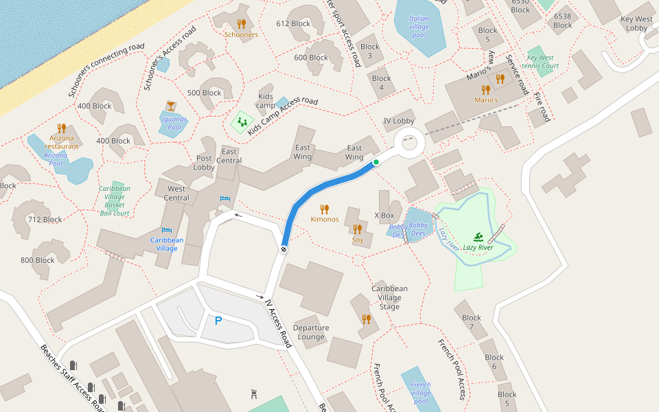 IV and Villa access walking route map in The Bight Settlement
