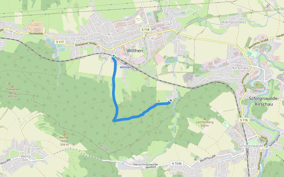 Südlicher Rundwanderweg walking route map in Wilthen